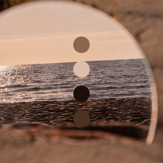 Reflection of Sea Sunset in Mirror, Sand Background